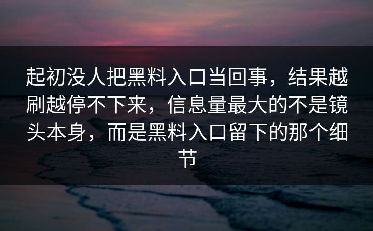 起初没人把黑料入口当回事，结果越刷越停不下来，信息量最大的不是镜头本身，而是黑料入口留下的那个细节